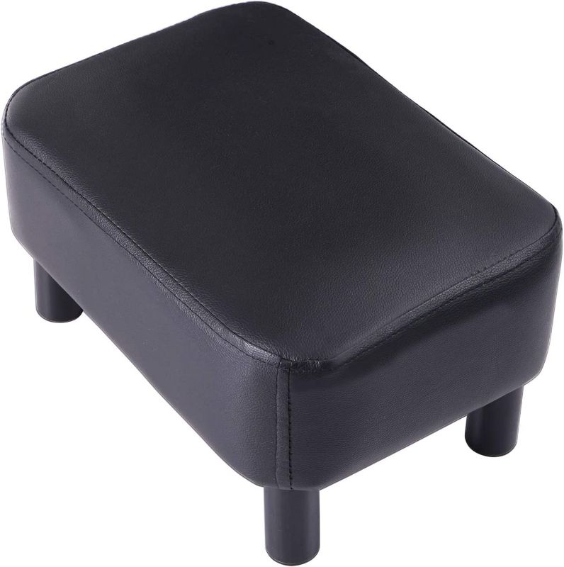 Photo 1 of IBUYKE 16.54" Small Footstool, PU Faux Leather Step Stool, with Padded Seat Pine Wood Legs and Padded Rectangular Stool, for Living Room Bedroom, Black RF-BD210