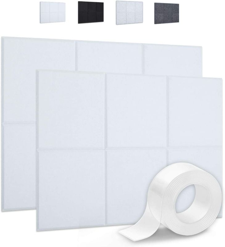 Photo 1 of Focusound 12 Packs of Acoustic Panels, 12" x 12" x 0.4" Sound Proof Padding Wall Panels with Double Side Adhesive Tape, Beveled Edge, White