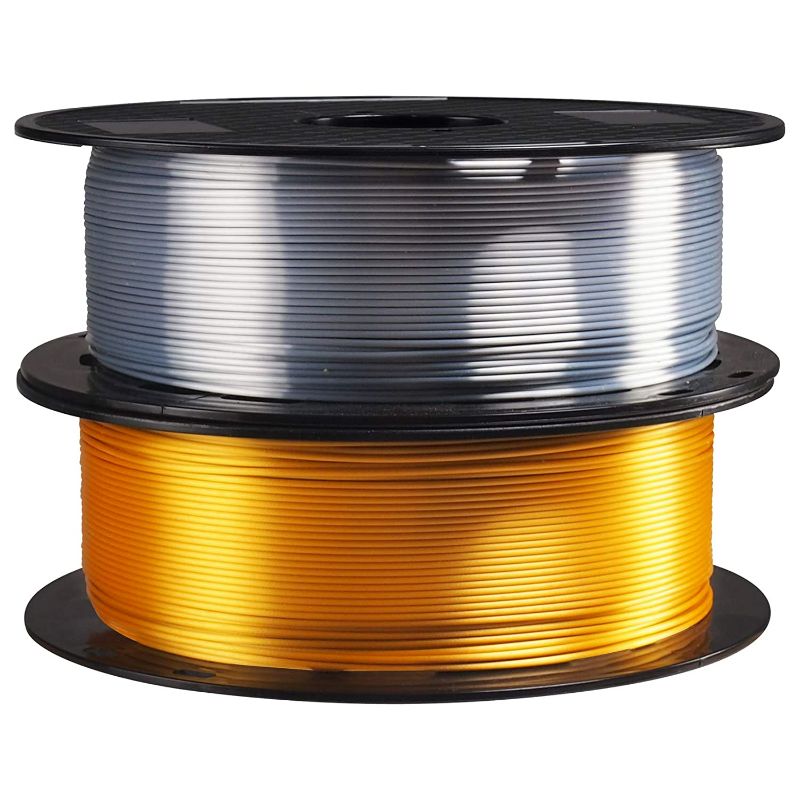 Photo 1 of 1.75mm Silk Metallic Shiny Gold/Silver PLA 3D Printer Filament 2 in 1 Bundle, 3D Printing Material 1Kg Each Spool Total 2Kg Pack in One Box, with Extra 10pcs 3D Print Cleaning Tool by TTYT3D