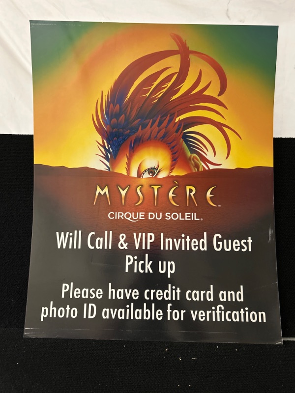 Photo 1 of Large Mystere VIP double sided sign from Treasure Island casino measures appx 29 x 23 inches 