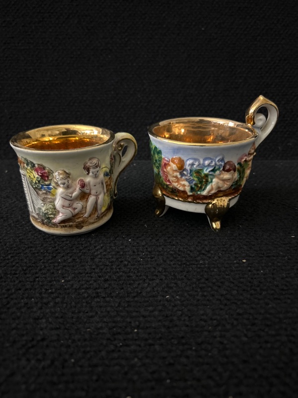 Photo 1 of 2 small cups by R. Capodimonte with gold wash inside 