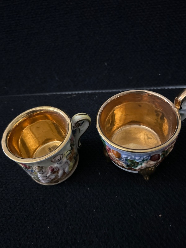 Photo 2 of 2 small cups by R. Capodimonte with gold wash inside 