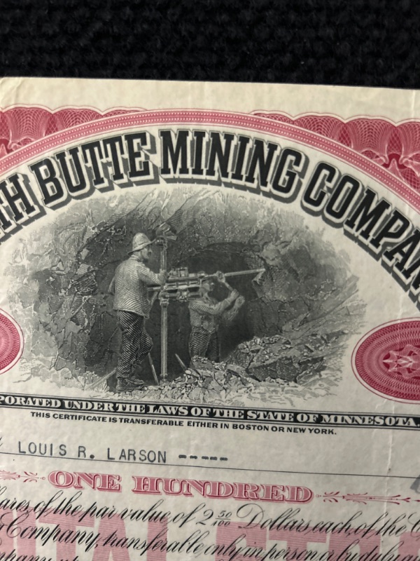 Photo 2 of North Butte mining company Red stock certificate 1929 Montana 