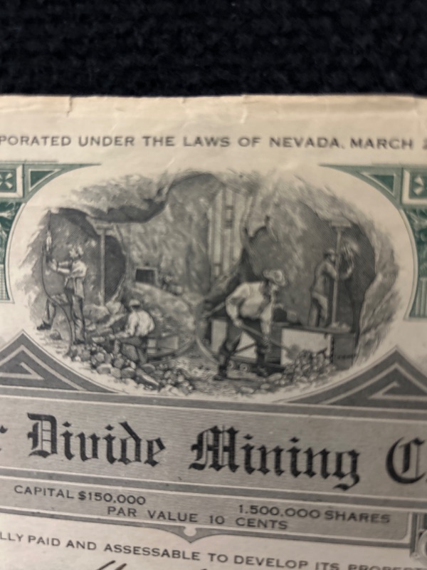 Photo 2 of Ben Hur divide mining company stock certificate 1924 Tonopah Nevada
