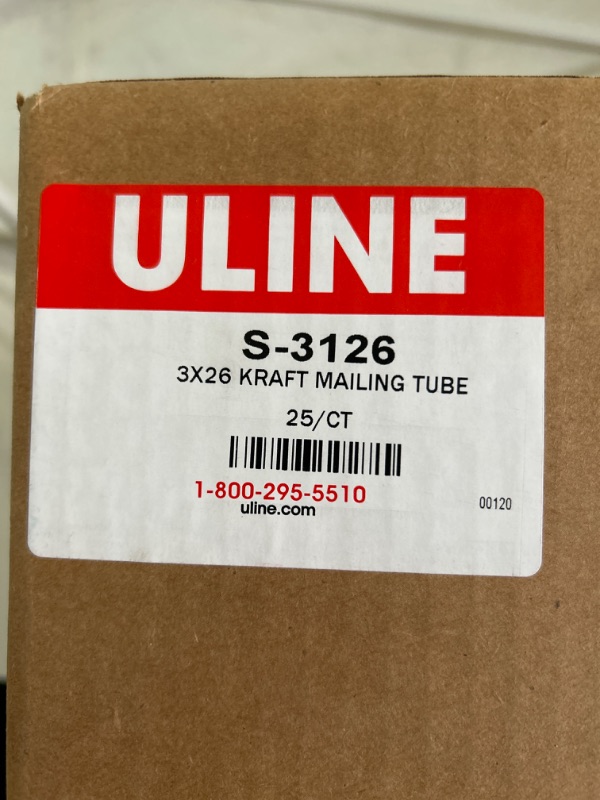 Photo 2 of New case of 25 Uline S-3126 Kraft 3 inch x 26 inch poster mailing tubes 