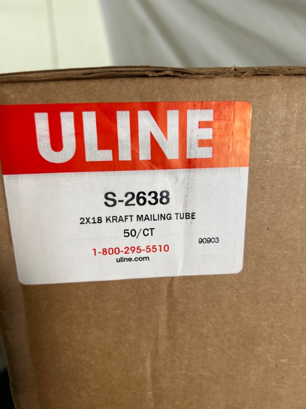 Photo 2 of New case of 50 Uline S-2638 Kraft 2 inch x 18 inch poster mailing tubes 