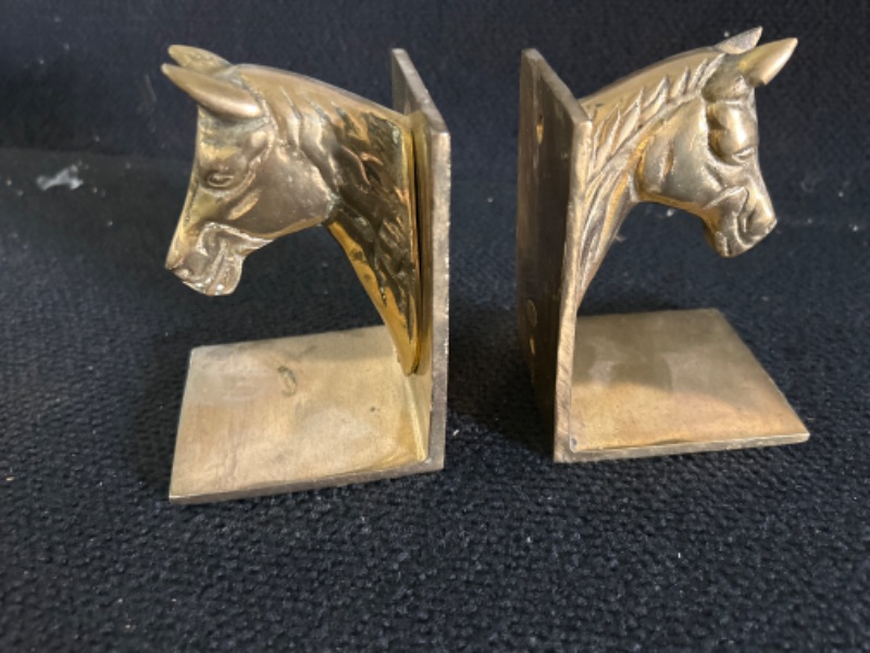 Photo 1 of Vintage heavy solid brass Horse head book ends 