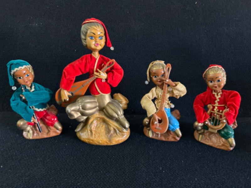 Photo 1 of Set of 4 Vintage  Pixie Elf musicians tallest one is 11 inches tall 
