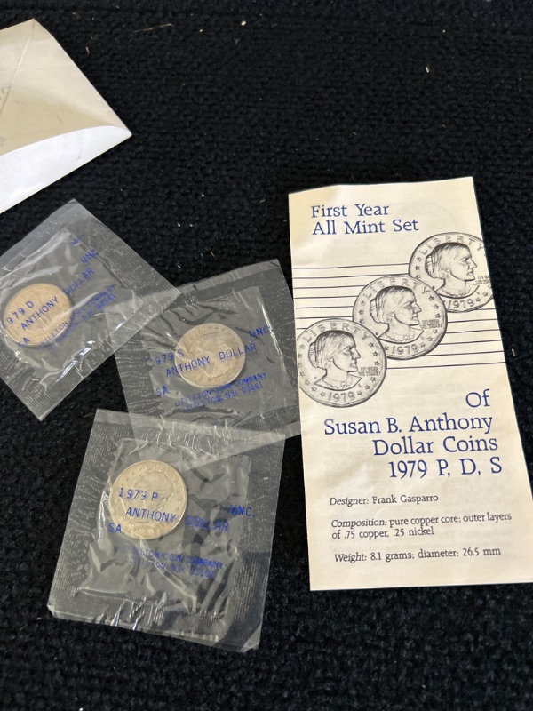 Photo 1 of 1979 1st year mint set of 3 Susan B Anthony dollars sealed in plastic 