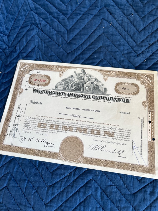 Photo 2 of  Atlantic Studebaker Packard 40 shares  and $100 Bank of Rocky Gap stock certificates