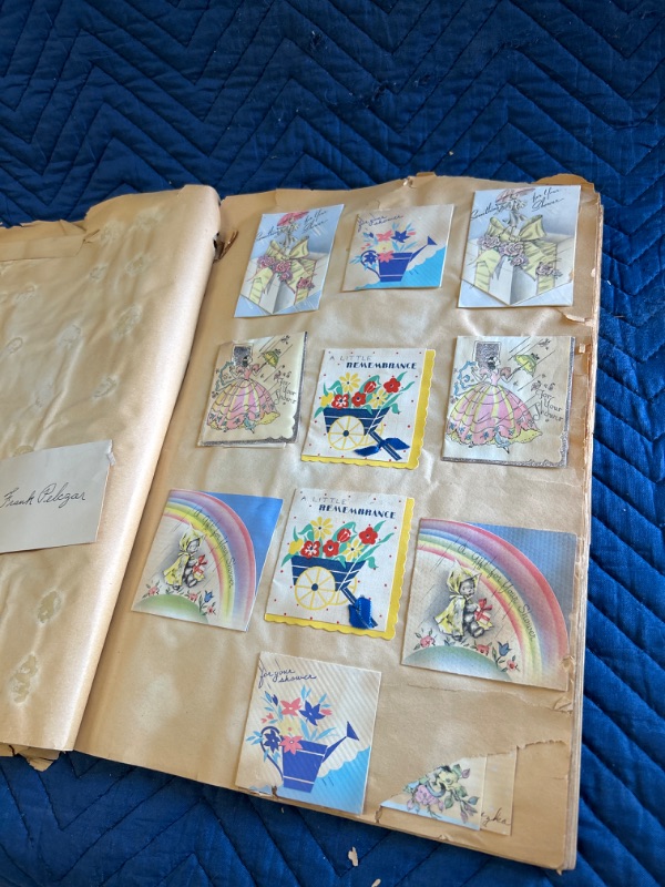 Photo 2 of Vintage scrapbook 1939 full of greeting cards book is coming apart lots and lots of cards 