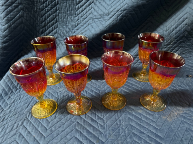 Photo 1 of  Beautiful carnival glass Set of 8  glass's no chips 