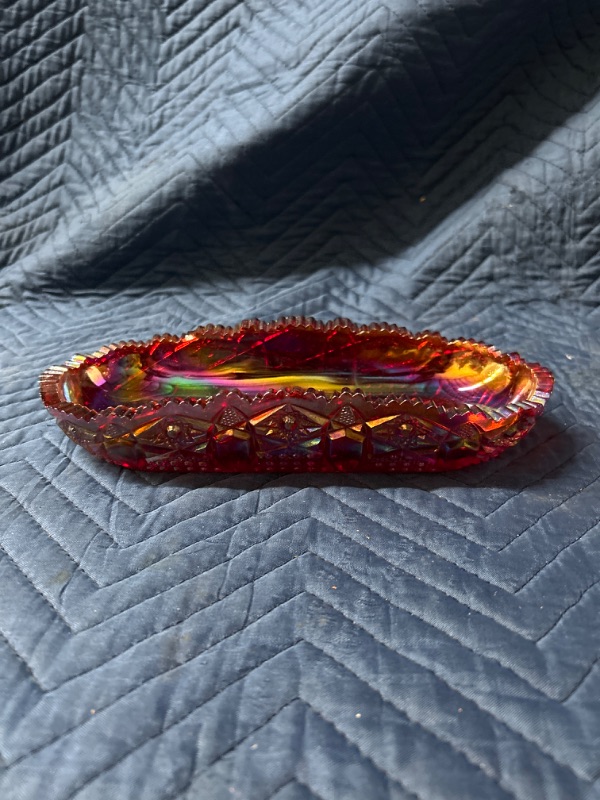 Photo 1 of Beautiful Red Carnival glass candy dish/bowl no chips 