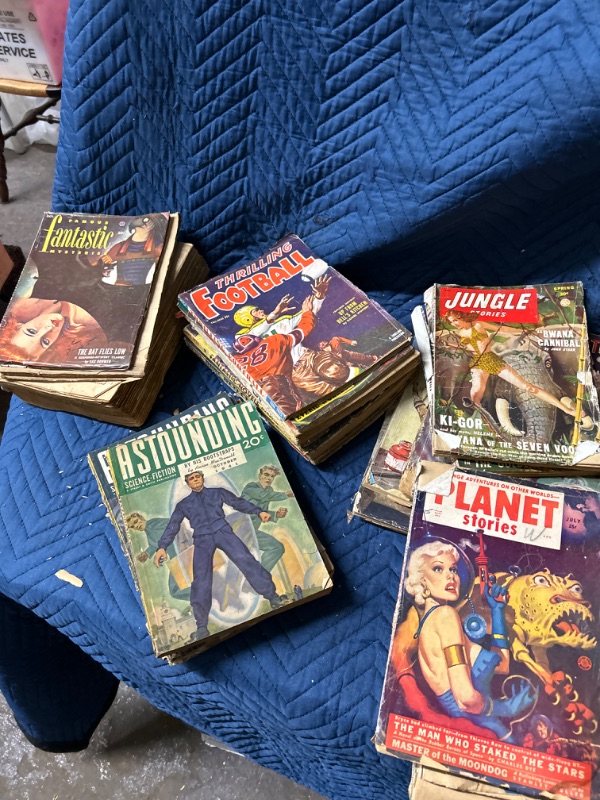 Photo 2 of Large lot of 1940's Pulp fiction science fiction western jungle planet stories POOR condition many books are missing covers