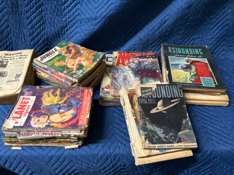 Photo 1 of Large lot of 1940's Pulp fiction science fiction western jungle planet stories POOR condition many books are missing covers