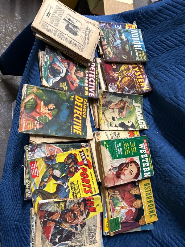 Photo 2 of Large lot of 1940's Pulp fiction science fiction western jungle planet stories POOR condition many books are missing covers