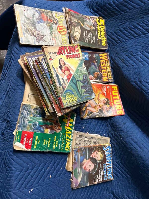 Photo 1 of Large lot of 1940's Pulp fiction science fiction western jungle planet stories POOR condition many books are missing covers