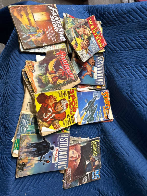 Photo 1 of Large lot of 1940's Pulp fiction science fiction western jungle planet stories POOR condition many books are missing covers