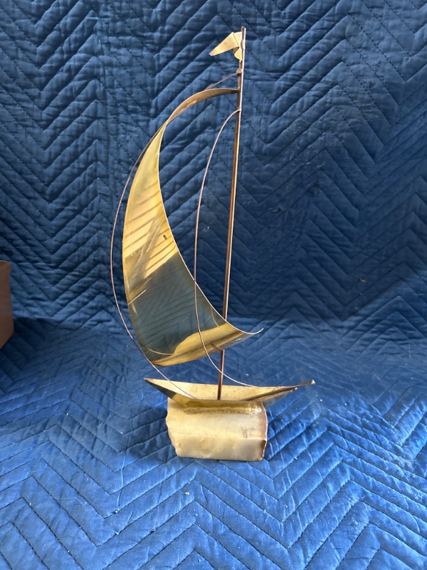 Photo 1 of Brass and stone sailboat 15" tall 