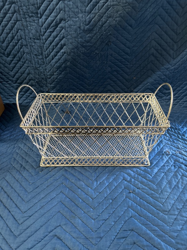 Photo 1 of Decorative Metal basket measures 14 x 6.5 x 8 inches 