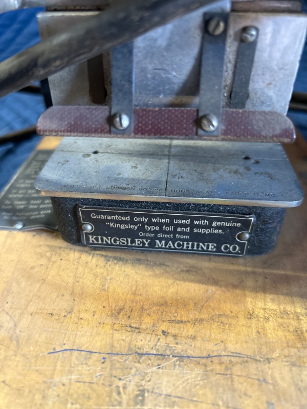 Photo 2 of Vintage Kingsley foil stamp embossing machine unknown condition untested 