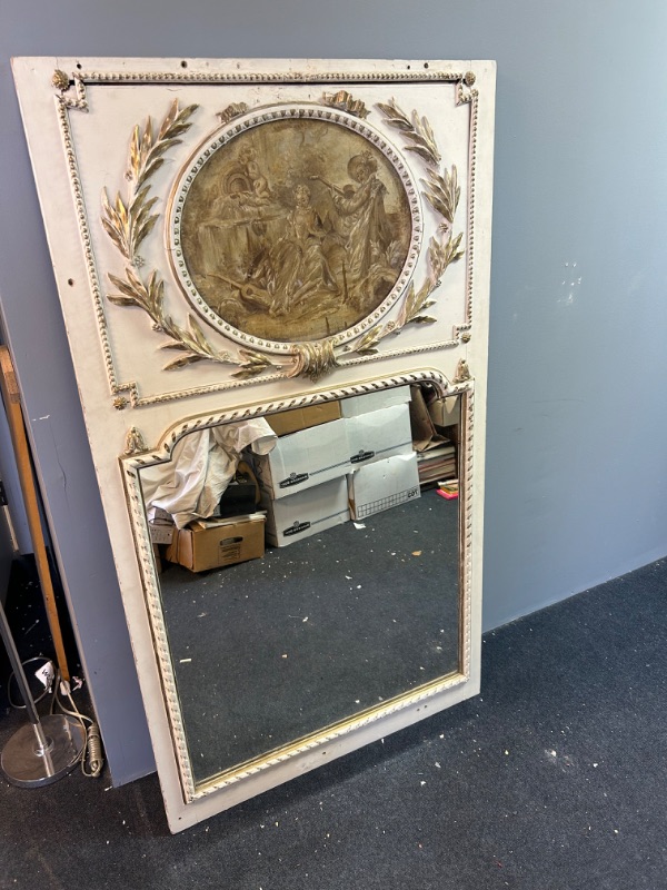 Photo 1 of Very unique French Antique painting and mirror. Tag says G. Amaury Paris The paining is a little loose in the frame and some of the small wood trim is missing see many photos Measures 33.5 x 59 inches 