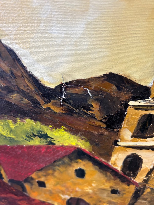 Photo 1 of Large Framed oil painting signed Fisher 56 x 32  inches has small damage See photos 