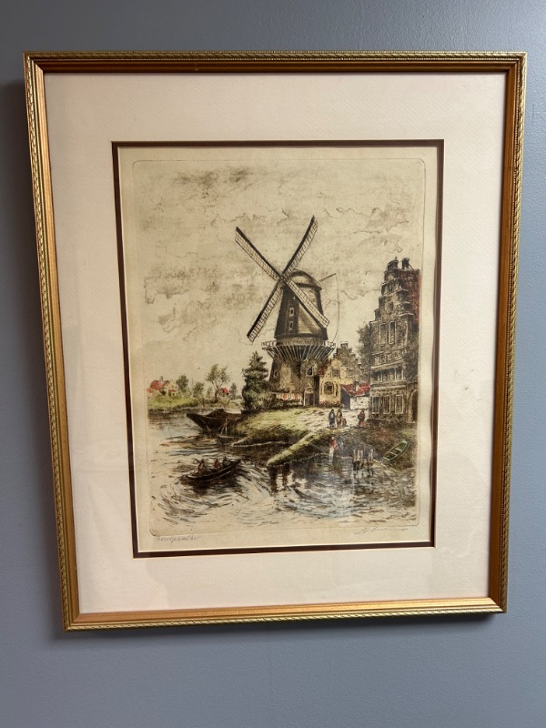 Photo 1 of Framed matted Etching called Amsterdam with certificate cannot read artists name 23 x 19 inches 