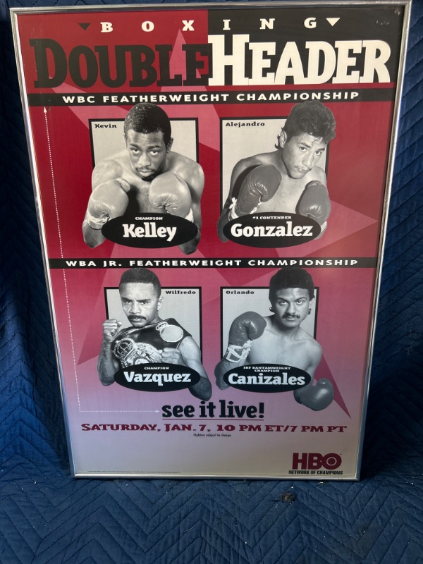 Photo 1 of Framed boxing poster Gonzales Vazquez Canizales  Kelley 18 x 26 inches 