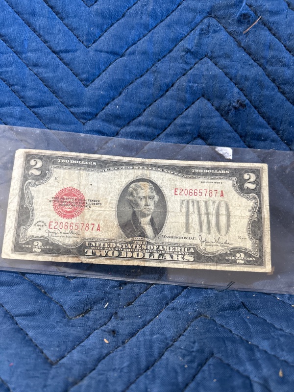 Photo 1 of 1928 G series red seal $2 bill