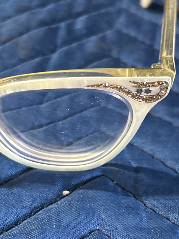 Photo 2 of Vintage cats eyes Prescription glasses with rhinestones Dragon-lady British Hong Kong has small crack on arm see photos 