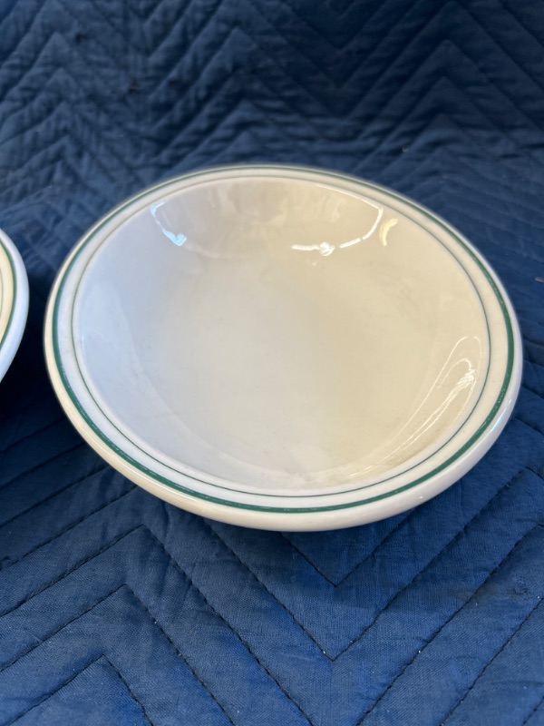 Photo 2 of Vintage Syracuse China restaurant ware 2 White and Green large Oval bowls 9.75 x 7.5 inches 