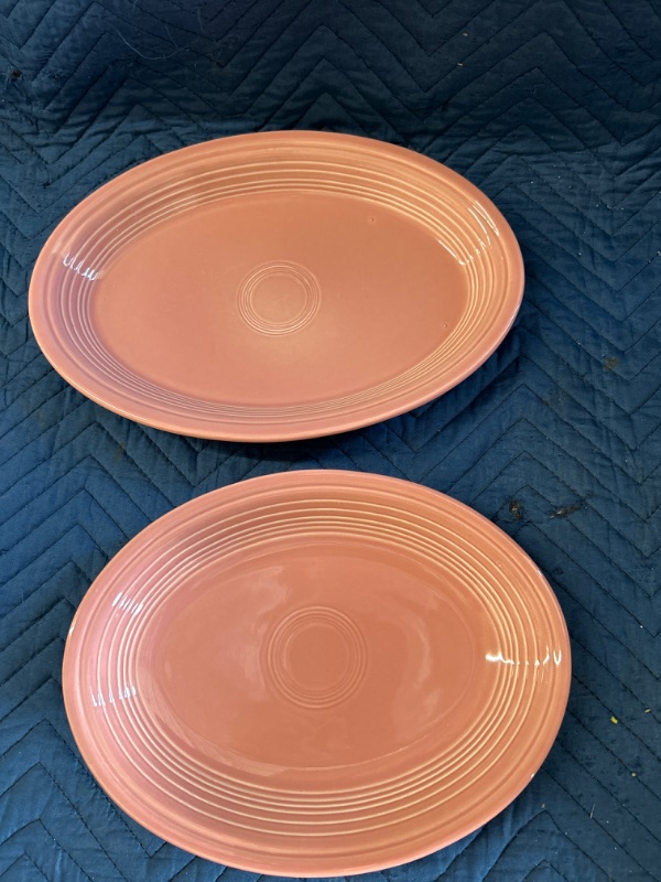 Photo 1 of 2 Pink large Fiestaware oval platters 13.5 x 9.5 inches and 11.5 x 9 inches 