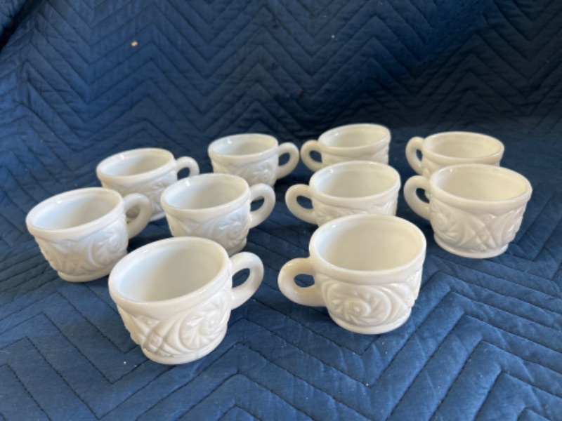 Photo 1 of Set of 10 small Milk Glass cups 