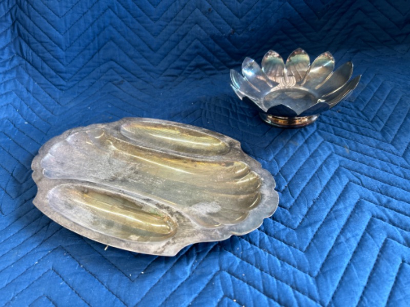 Photo 1 of 2 vintage unique shaped silver colored bowls 