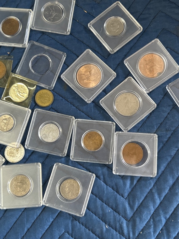 Photo 3 of Lot of unknown foreign coins some in plastic holders 