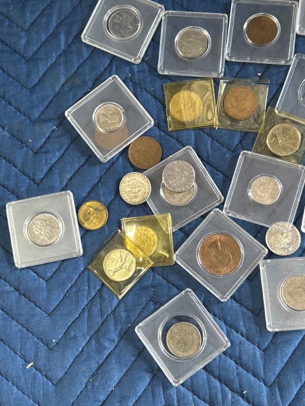 Photo 2 of Lot of unknown foreign coins some in plastic holders 