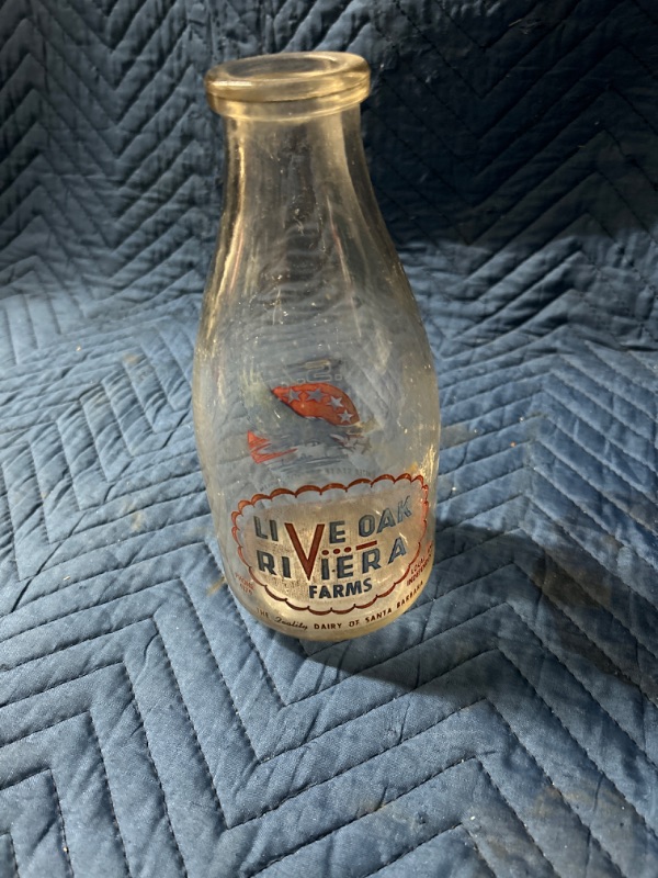 Photo 1 of Antique Milk bottle from Live oak Riviera farms Santa Barbara