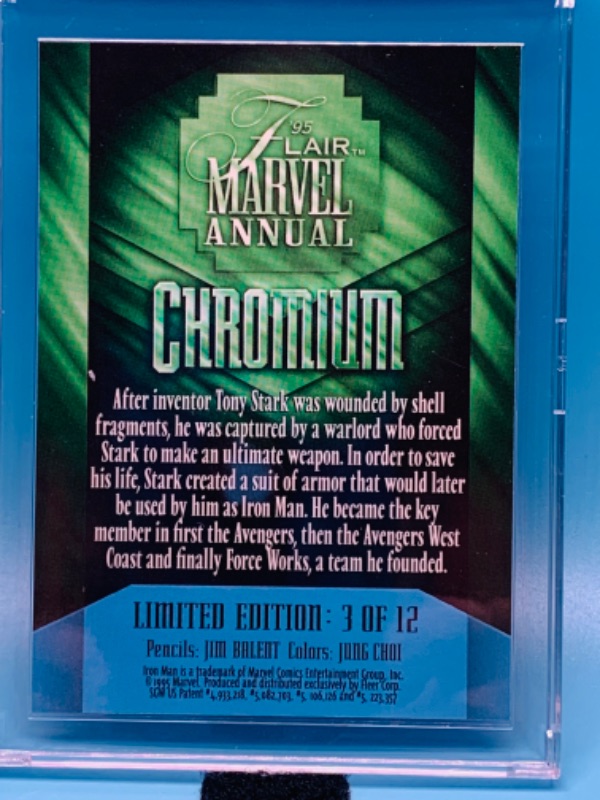 Photo 2 of 461573…flair marvel annual chromium iron man card 3 in hard plastic case 