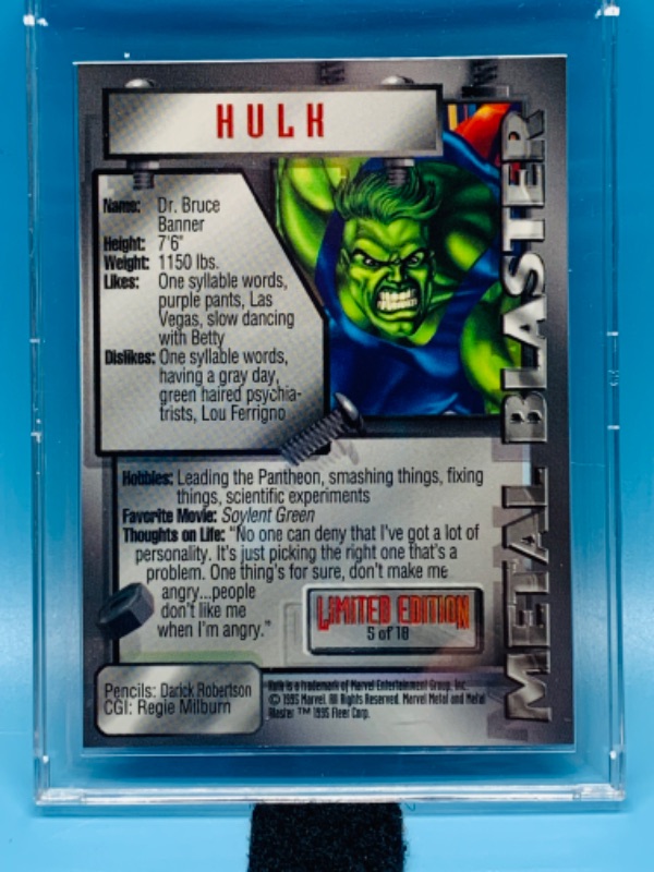 Photo 2 of 461665…hulk metal blaster limited edition card 5 in hard plastic case 