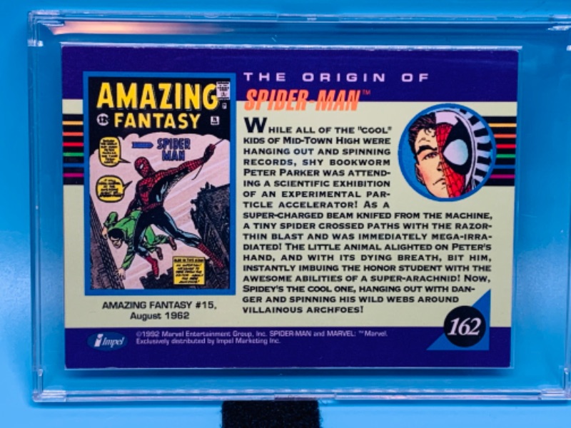 Photo 2 of 461667….vintage marvel origins spider-Man card 162 in hard plastic case