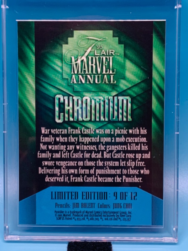 Photo 2 of 461668…flair marvel annual chromium punisher card 9 in hard plastic case 