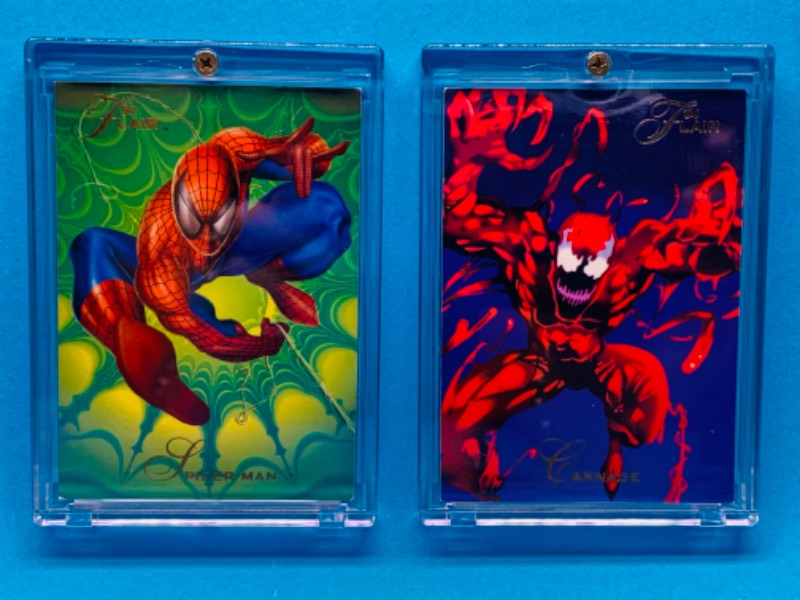 Photo 3 of 461670…flair maximum carnage Spider-Man and carnage cards in hard plastic cases