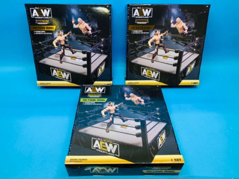 Photo 1 of 461751… 3 AEW unrivaled collection action rings with flexible ropes- no action figures just rings