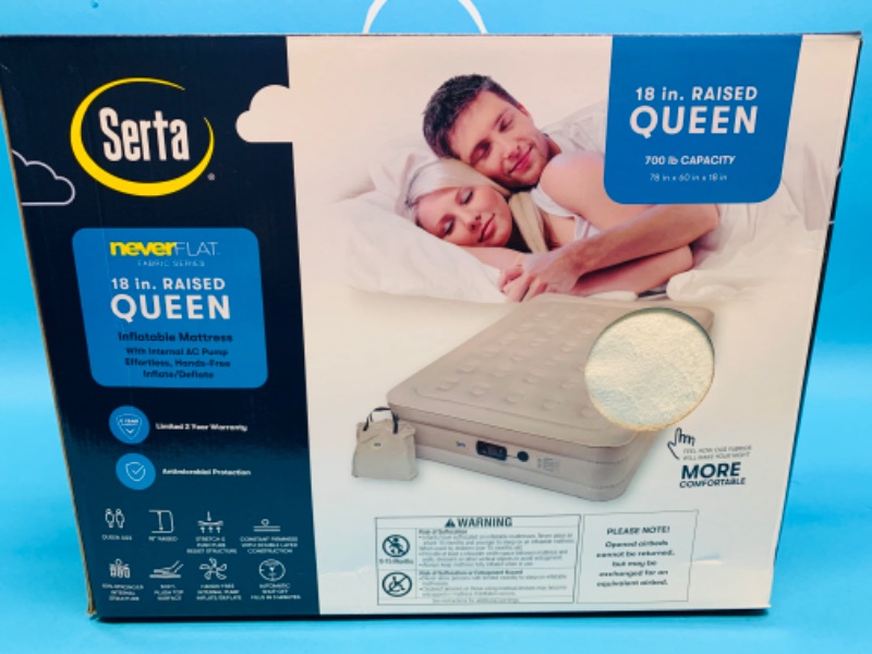 Photo 3 of 461856… …serta 18” raised queen inflatable mattress with internal hands free pump- never flat fabric series 