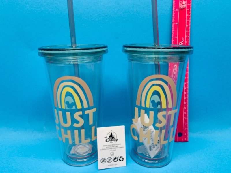 Photo 1 of 461921… …2 Disney plastic screw top tumblers with straws 