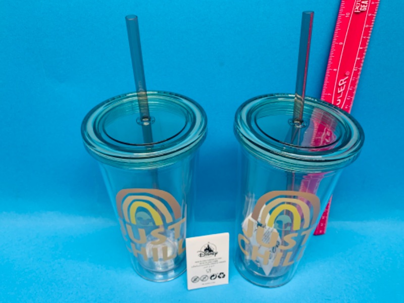 Photo 1 of 461925. …2 Disney plastic screw top tumblers with straws 