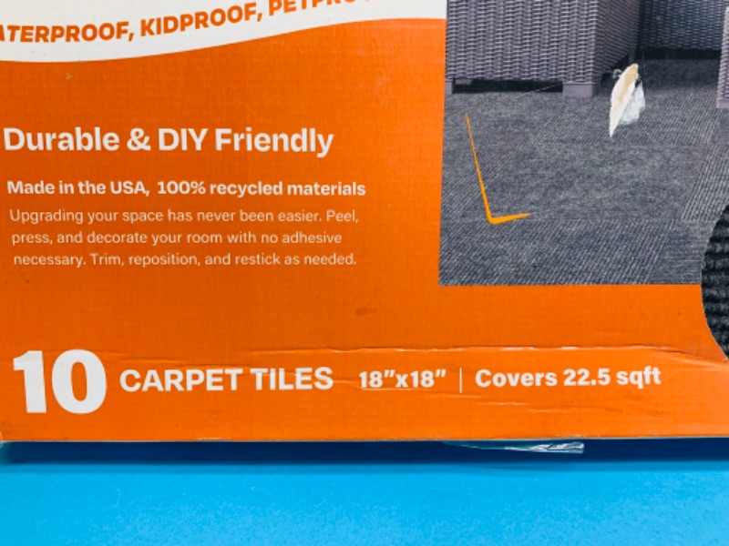 Photo 2 of 461944…20 indoor/ outdoor 18” x 18” carpet tiles covers 45 sq. Feet -10 tiles per box