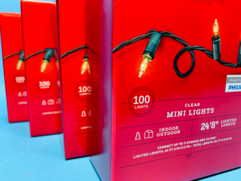 Photo 3 of 462077… 4 boxes of clear mini lights 100 lights per box  24’ 8” length per box 