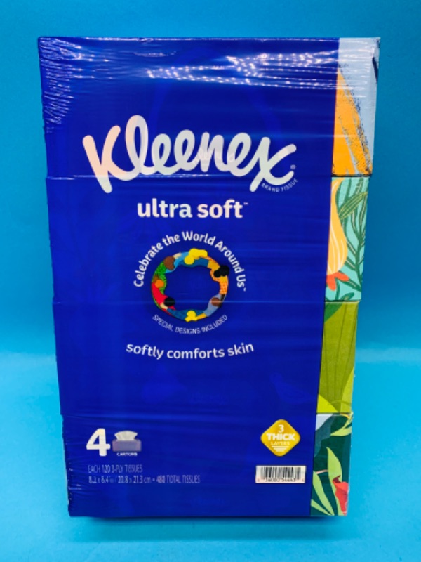 Photo 1 of 462248… 4 boxes of Kleenex ultra soft 3 ply tissues with specialty design 